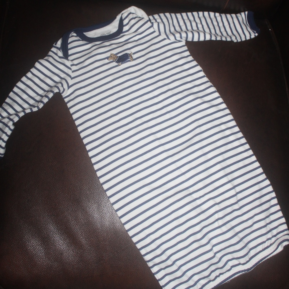 Little Me Navy White Striped Sleeper Dachshund Dog size 0-3 mo EUC